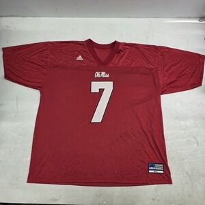 Vintage Ole Miss Rebels NCAA Mens 2XL XXL Red Oversized Football  #7 Mesh Jersey